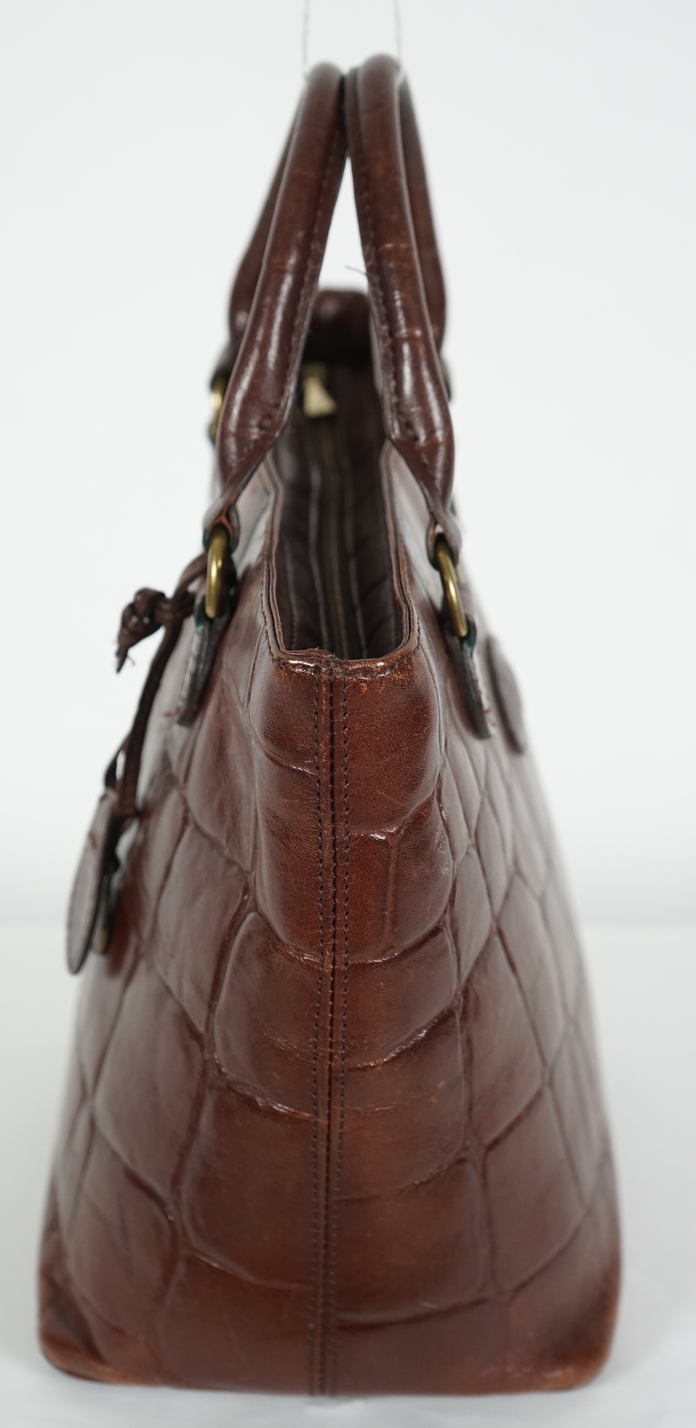 A brown Mulberry crocodile effect leather bag, width 30cm, height 22cm, depth 15cm